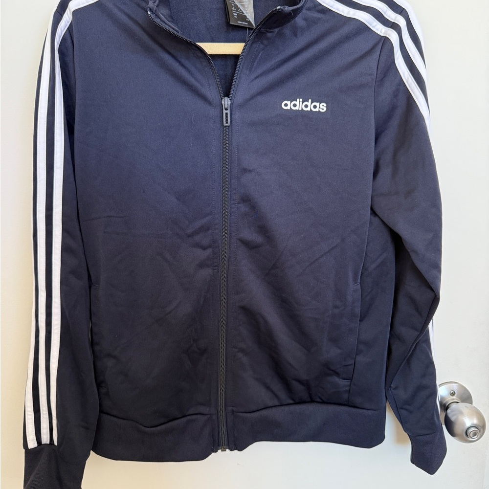 Adidas women’s Navy Windbreaker with White Stripes